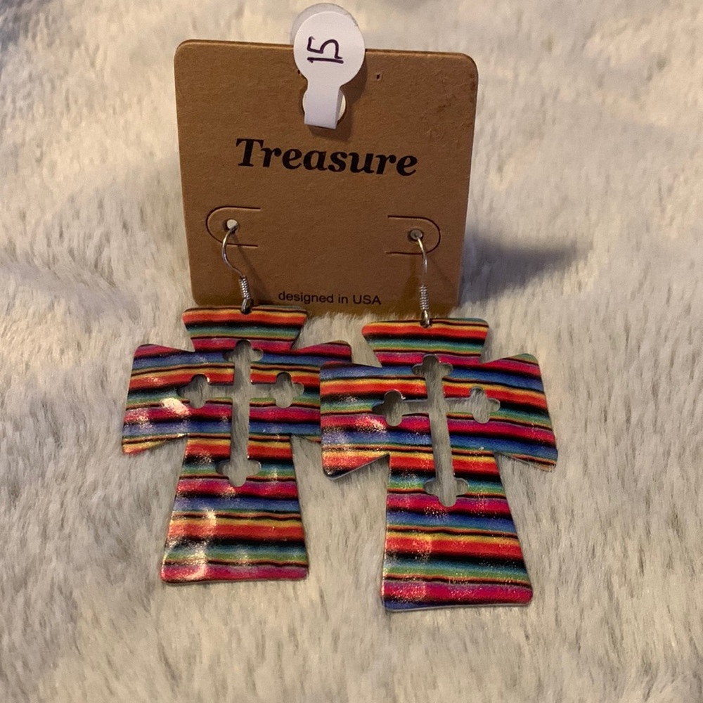 Serape cross earrings
